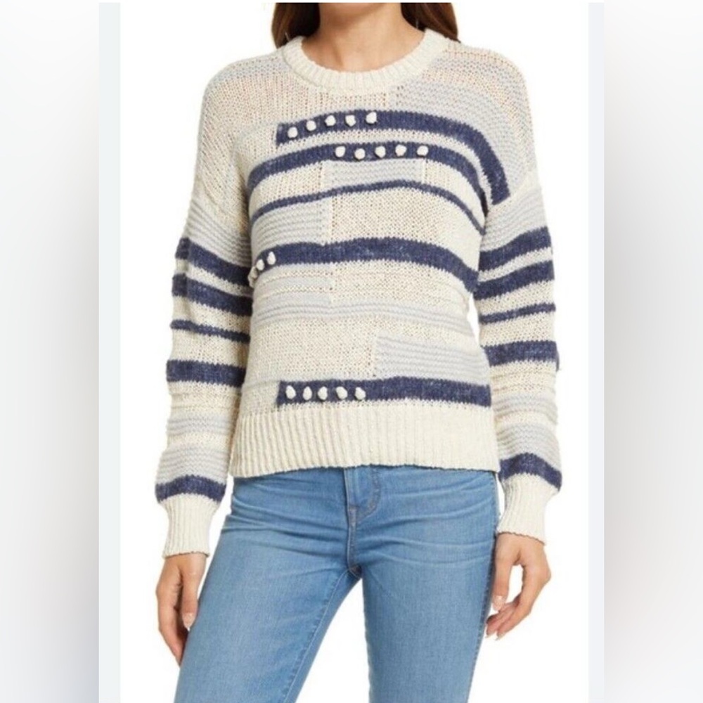 MADEWELL Sweater Women XS Striped Pullover Grandover Bobble Wool Alpaca - Picture 1 of 11